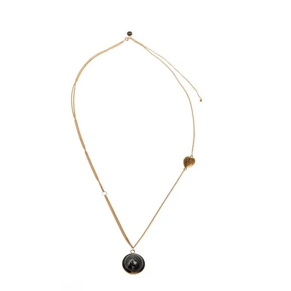 Burberry Multichain Pendant Necklace Gold Tone Black Marbled Resin Box Italy NEW - Picture 2 of 13